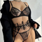 See-Through Embroidered Sock Strap Three-Piece Set Lace Trim Breathable Ultra-Thin for Women Sexy Bra Underwear Lingerie