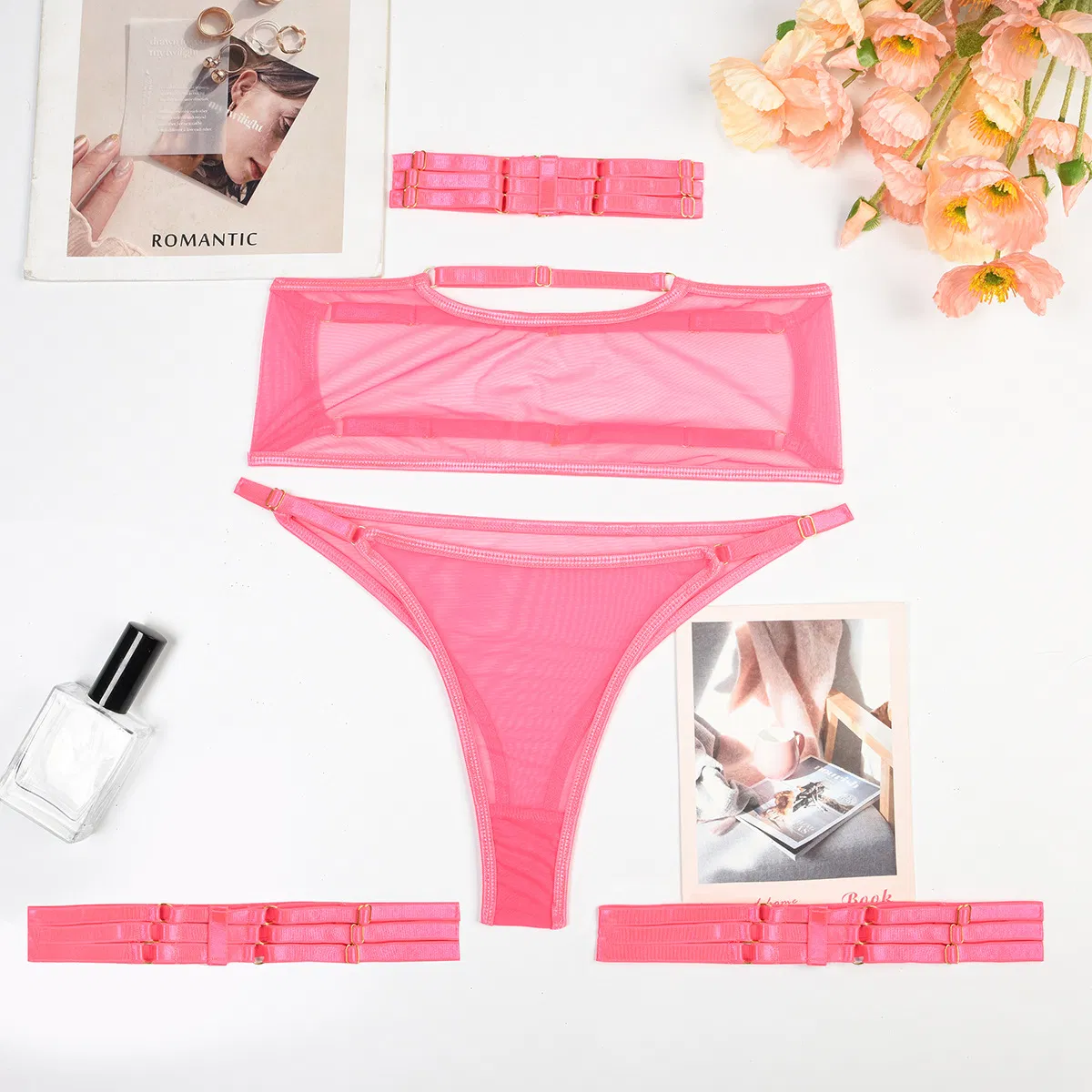 Sexy Ultra-Thin Solid Color Woman Underwear Set Hot Sell Elastic Mesh Perspective Lingerie