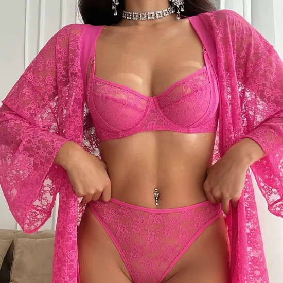 French for Women Transparent Lace Romantic See-Through Underwear Bra Set Sexy Lingerie