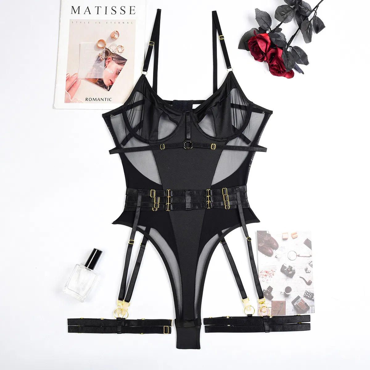 Wholesale Ultral-Thin See-Through Mesh Underwear Set Sexy Bondage One Piece Woman Lingerie