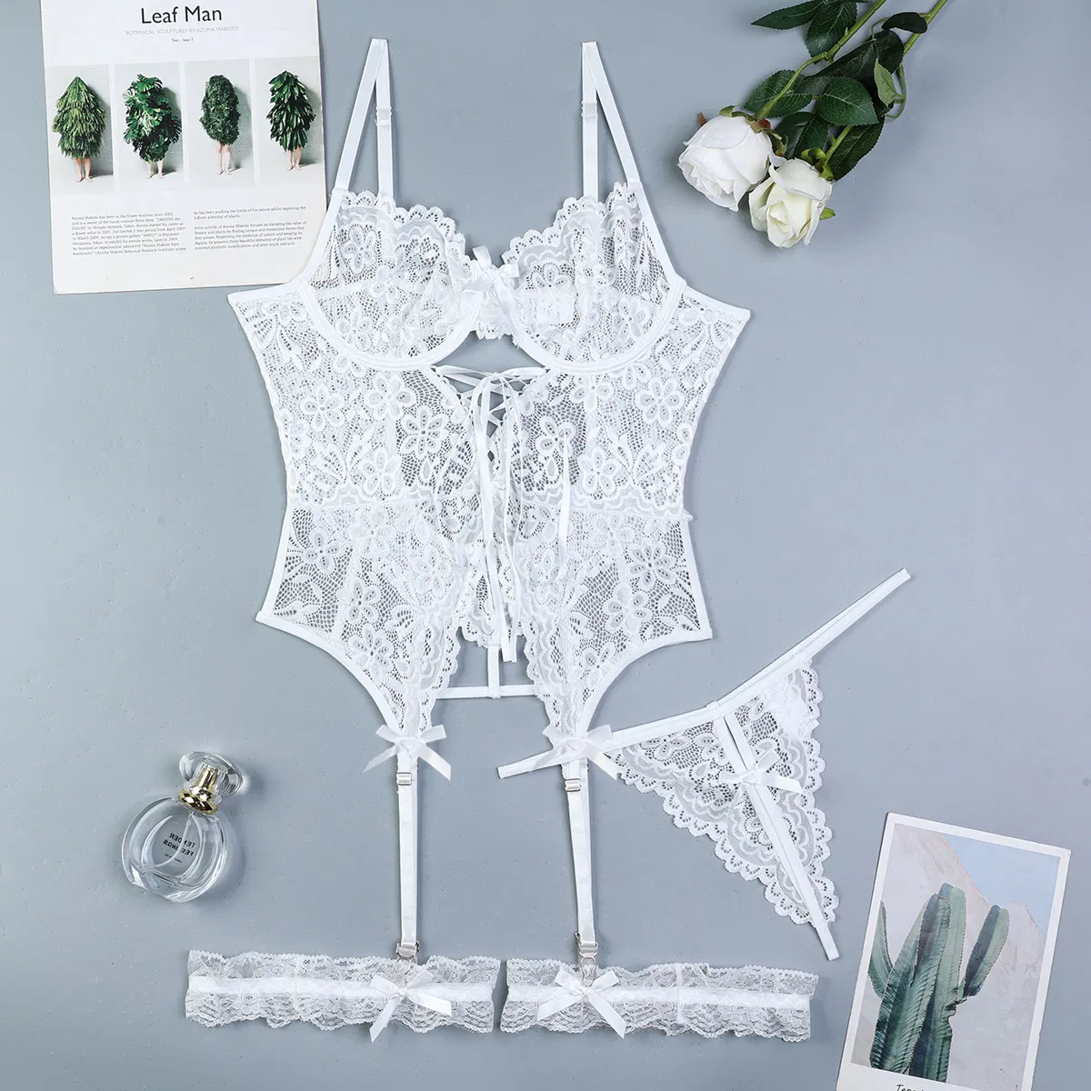 New Style Embroidery Ultra-Thin Underwear Set Sexy Luxury Cross Straps Women's Lingerie