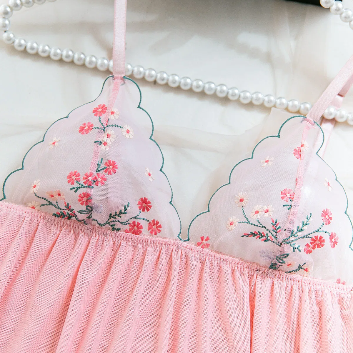 Sexy Ultra Thin Floral Embroidery Bra and Panty Set Hot Perspective Mesh Two-Piece Lingerie