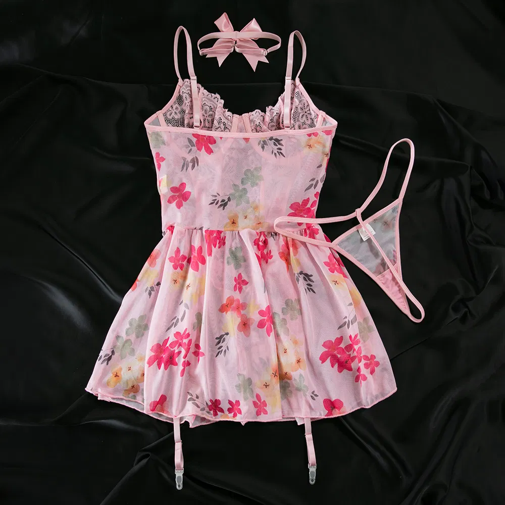 New Arrival Floral Print See-Through Bra and Panty Set Sexy Ultral-Thin Embroidery Lingerie