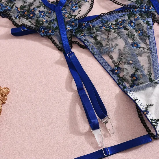 Wholesale See-Through Bra and Panty Set Sexy Floral Embroidered Woman Lingerie