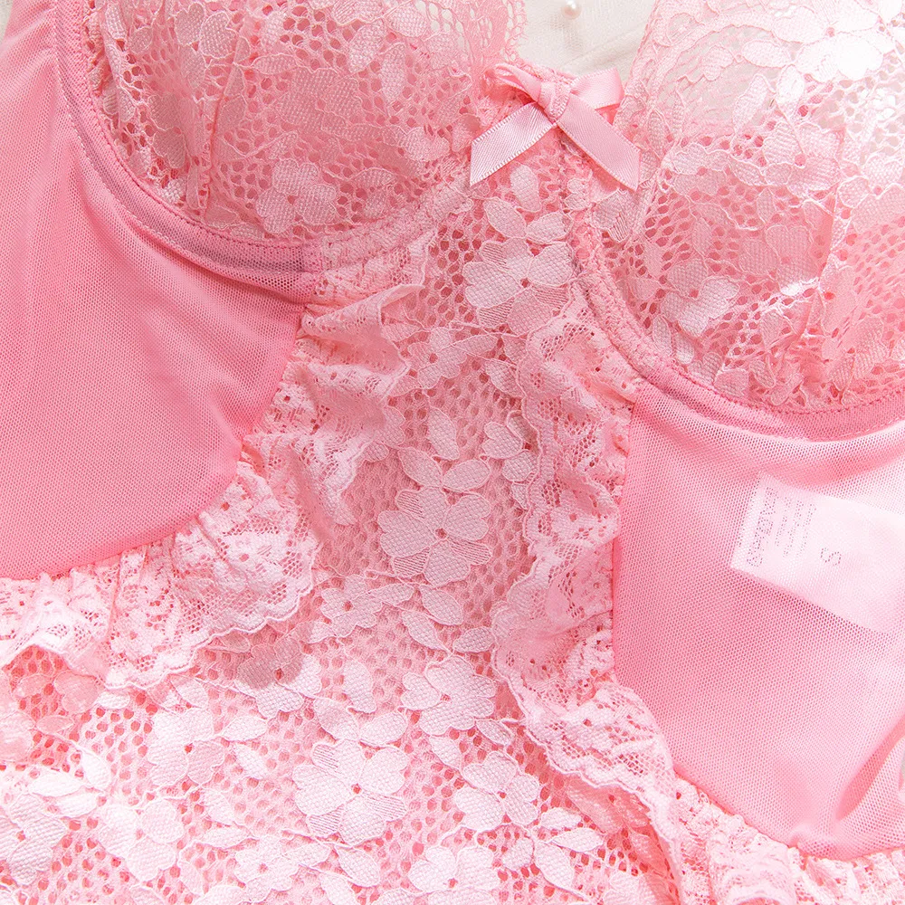 Sexy Breathable Transparent Mesh Underwear Set Wholesale Embroidery Lace Woman Lingerie