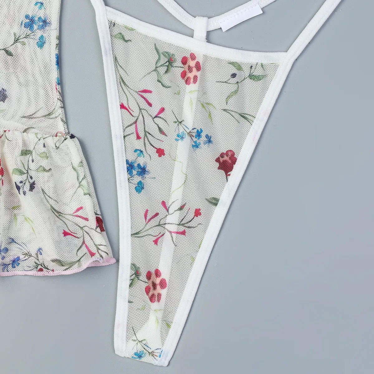 New Fashion Floral Print Transparent One Piece Bra Set Sexy Ultral-Thin Woman Lingerie