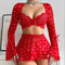 Wholesale Heart Printed Long Sleeves Bra Set Sexy Christmas Woman Mini Skirt Lingerie