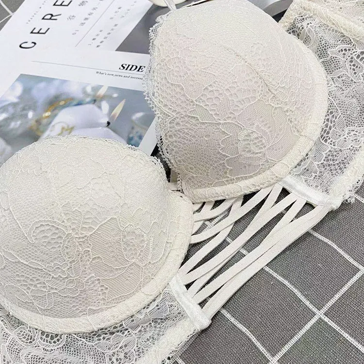 Wholesale Embroidery Lace Seduction for Women Deep V Gathered Breathable Ultra-Thin Set Sexy Bra Underwear Lingerie