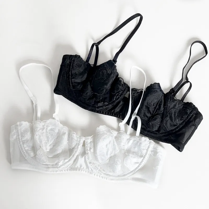 New Style French Ultra-Thin Rose Embroidery Lace Bra Set Romantic Sexy Underwear Wholesale Lingerie