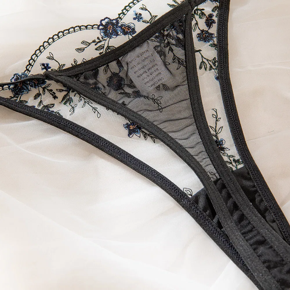 New Delicate Floral Pattern Woman Bra Set Sexy See-Through Two Piece Lingerie