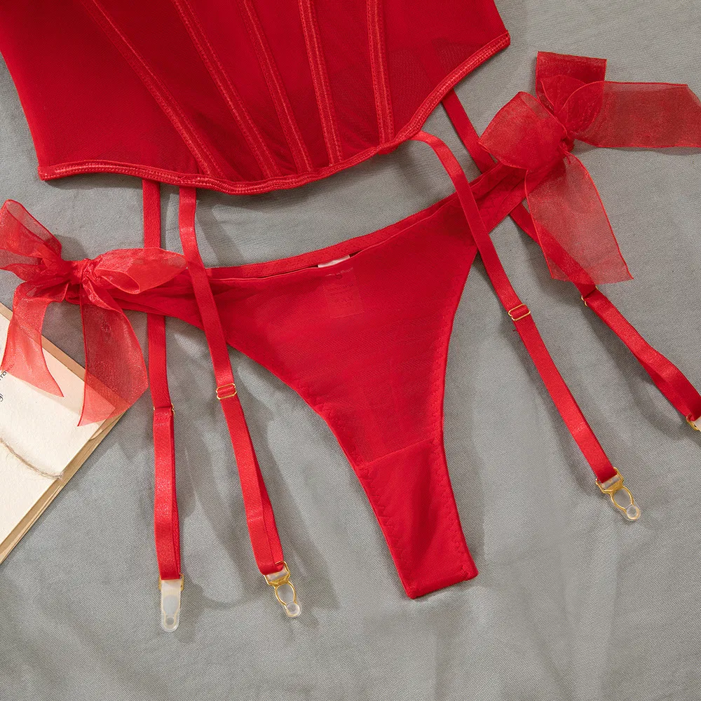 Sexy Hollow out Fishbone Underwear Set Wholesale Two Pieces Woman Lingerie