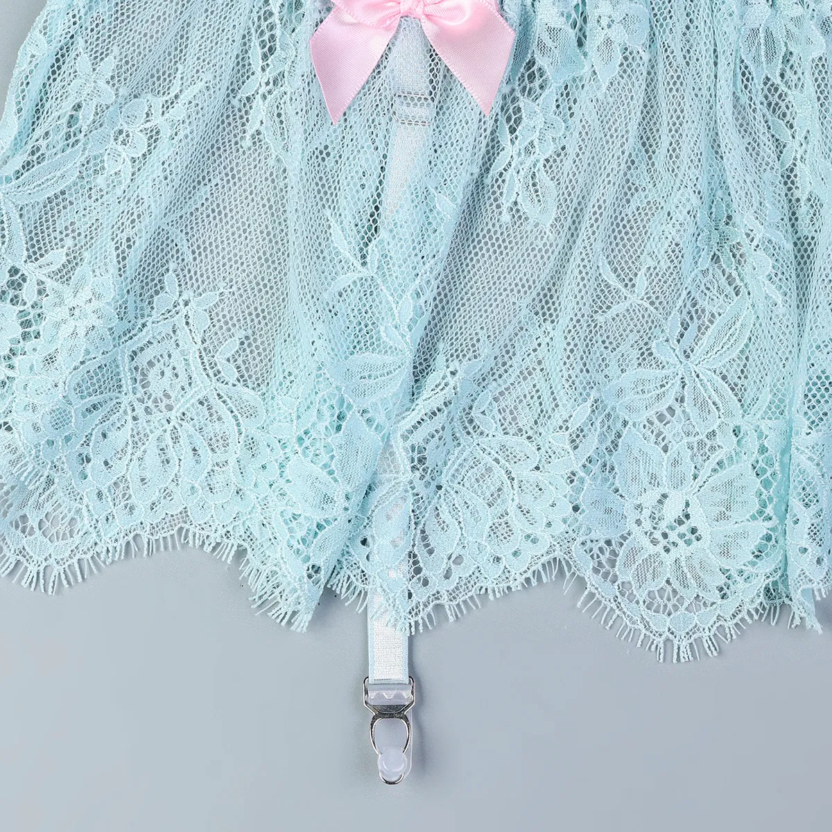 New Fashion Ultra-Thin Woman Underwear Set with Stocking Sexy Bow Mesh Skirt Lingerie