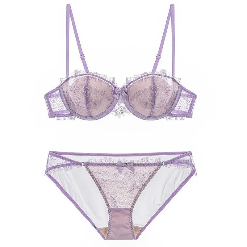 Wholesale Transparent Eyelash Lace Gathering Breathable for Women Soft Bra Breathable Ultra-Thin Set Sexy Underwear Lingerie