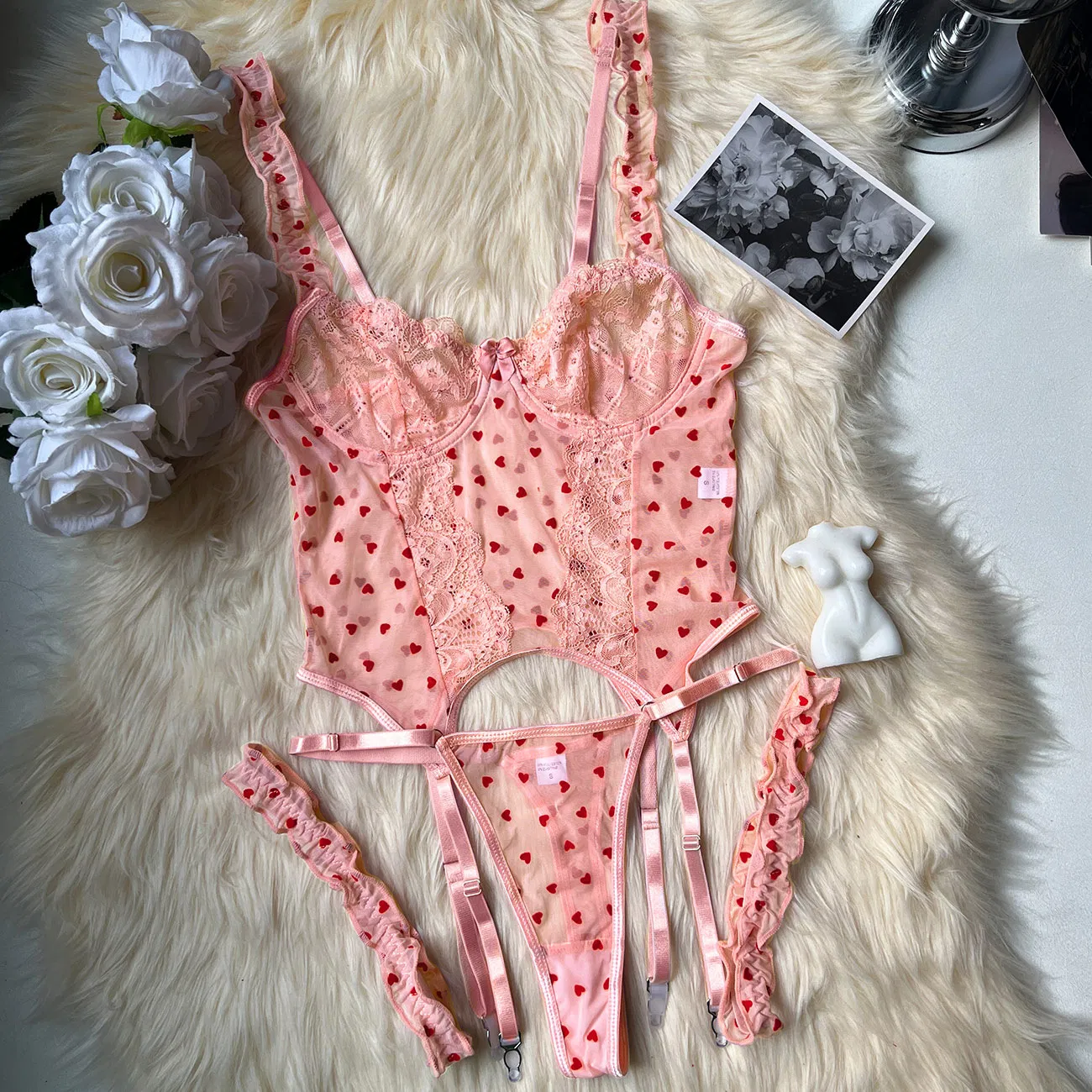 Wholesale Transparent Mesh Underwear Set for Woman Sexy Ultral-Thin Embroidery Lace Lingerie