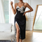 Sexy V-Neck Lace Long Dress Suspender Nightwear for Woman Hot Selling Satin Woman Sleepwear