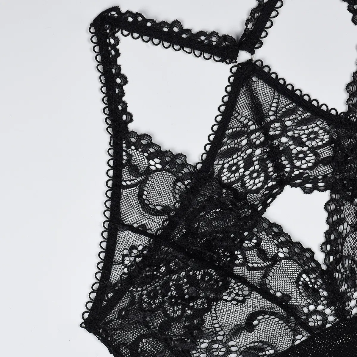 Sexy Solid Color Floral Embroidery Lingerie Set New Style See Through Woman Bodysuit
