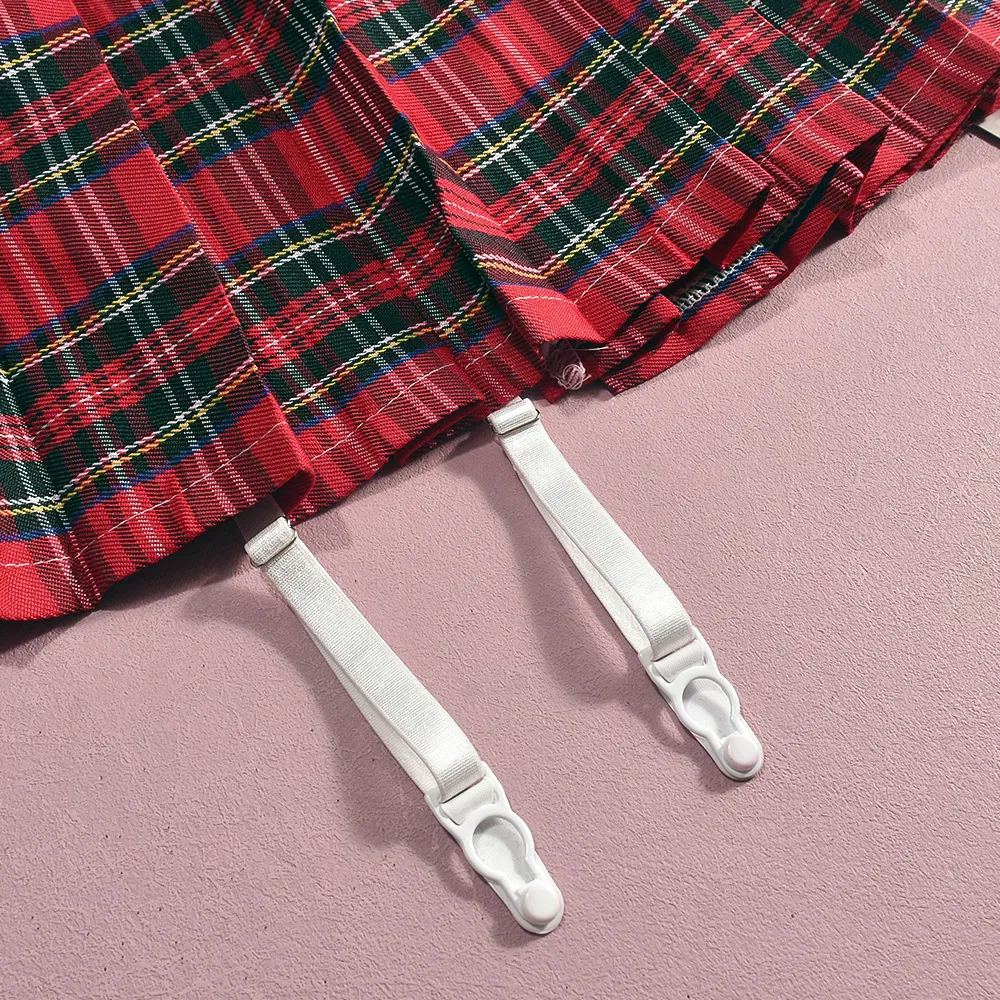 Sexy See-Through Role Play Plaid Bra Set Hot Short Skirt Woman Lingerie