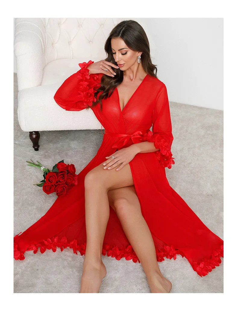 Sexy See-Through Mesh Comfortable Woman Sleepwear New Fashion Solid Color Robe