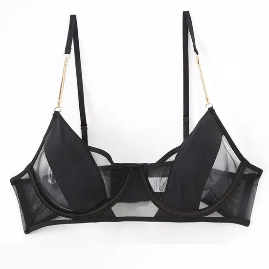 French Smooth See-Through Mesh Gathering Breathable for Women Soft Bra Breathable Ultra-Thin Thongs Set Sexy Underwear Lingerie