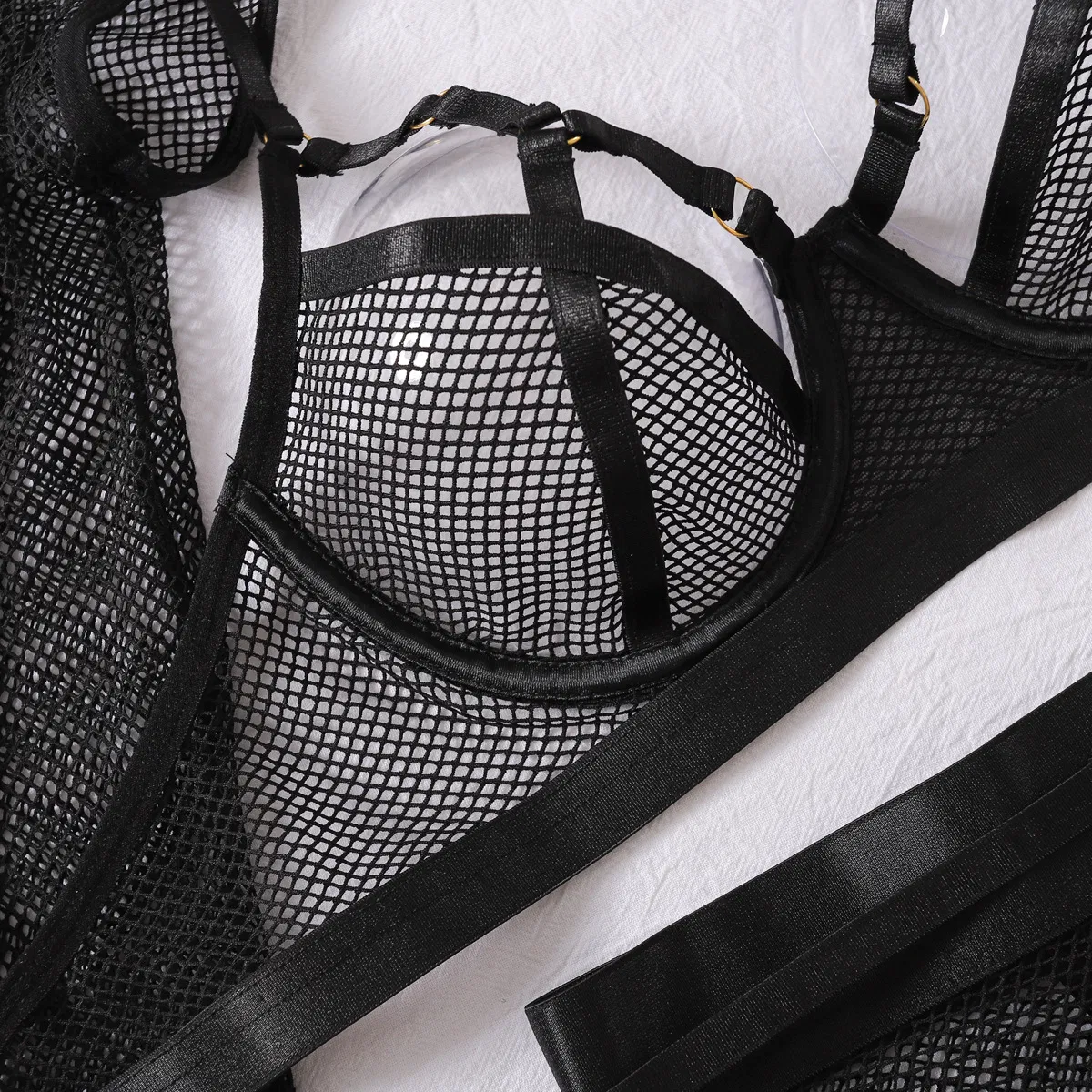 Sexy High Quality Perspective Mesh Underwear Set Wholesale Solid Color Women Lingerie