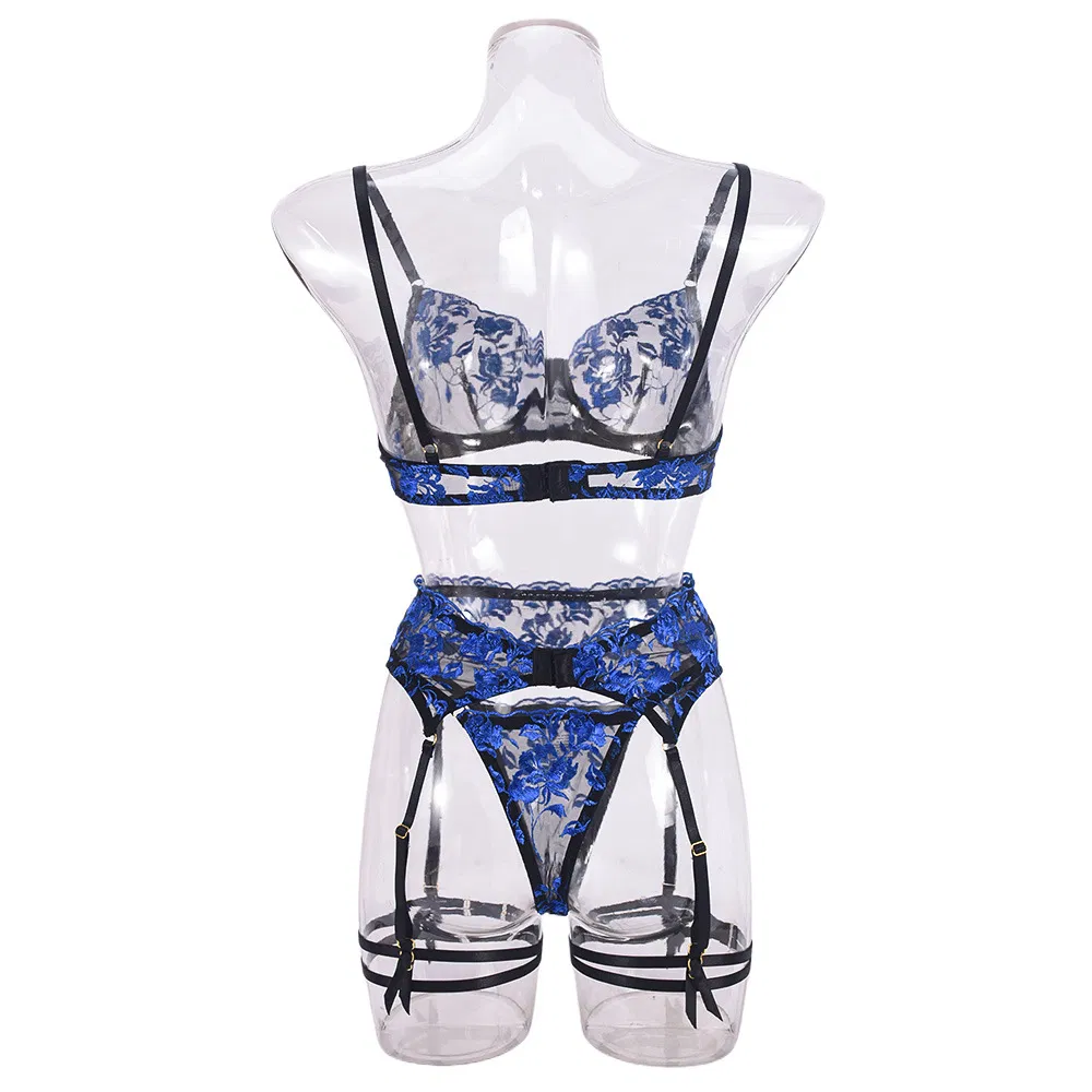 Wholesale Flower Embroidery Lace Woman Underwear Set Sexy Transparent Ultral-Thin Lingerie