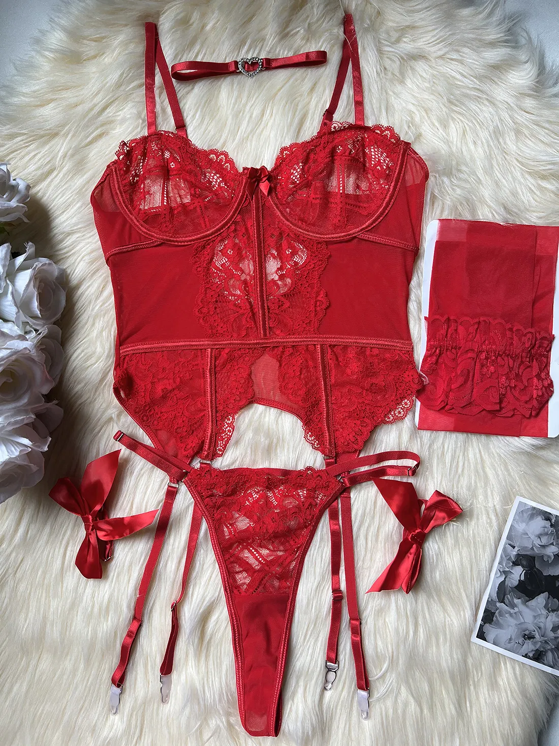 Wholesale Fishbone Underwear Set for Woman Sexy Transparent Neck Loop Lingerie