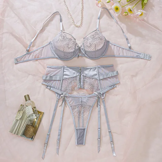 Sexy See-Through Embroidery Mesh Woman Bra Set New Arrival Complex Craft Lingerie