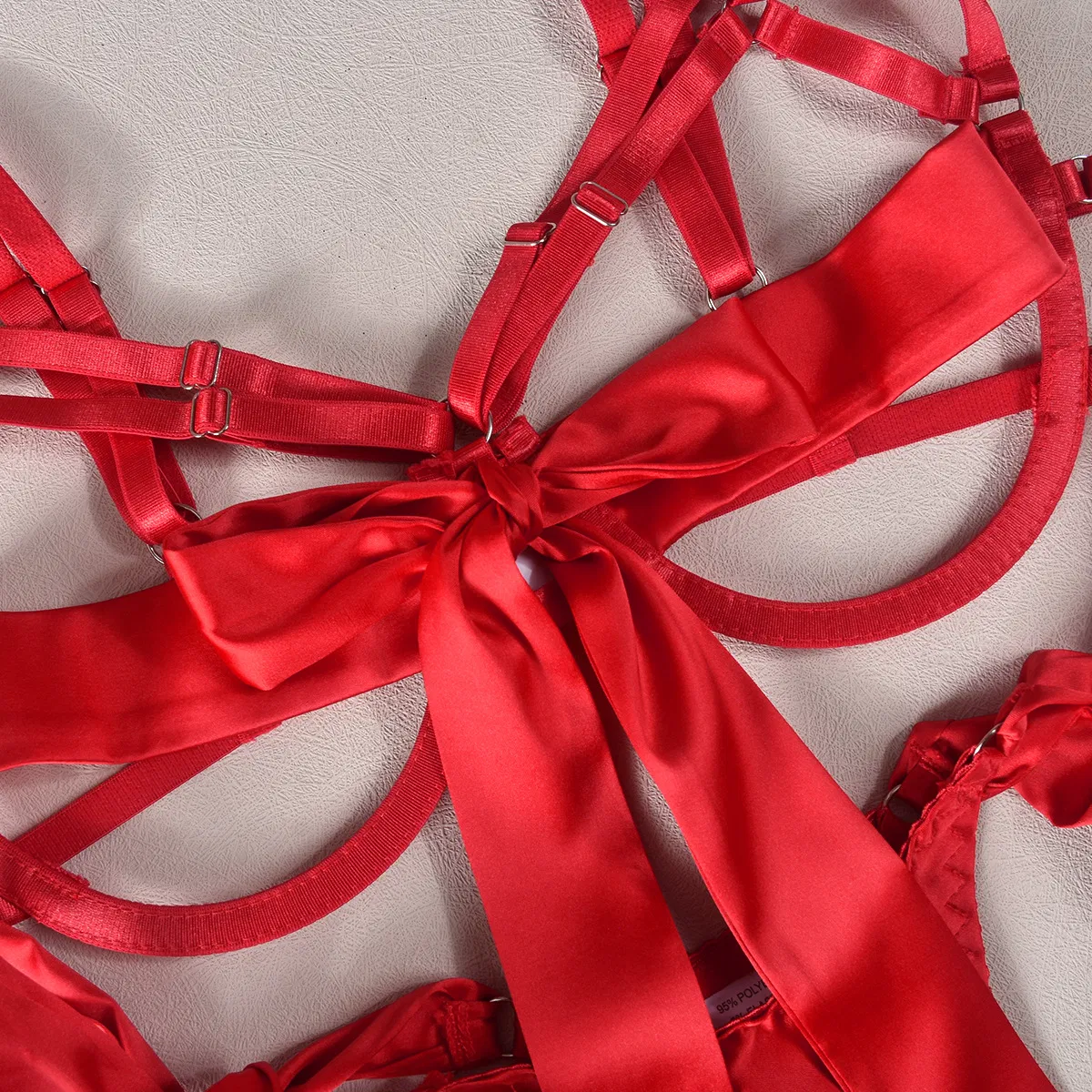 Wholesale Hollow out Woman Underwear Set Sexy Satin Bow Nipple Lingerie