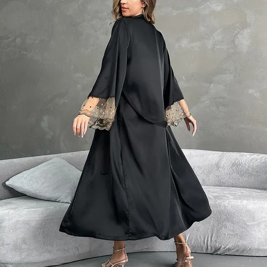 Sexy Satin Transparent Lace Woman Sleepwear Wholesale Long Sleeved Nightwear