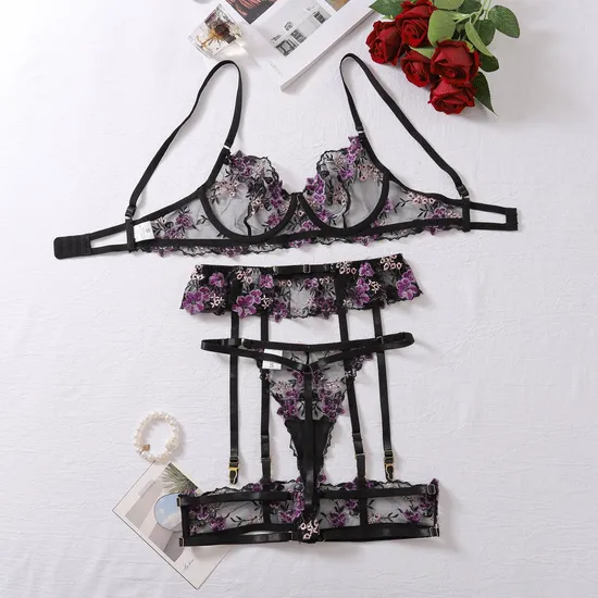 Sexy See-Through Flower Embroidery Lace Woman Bra Set New Arrival Luxury Women's Lingerie