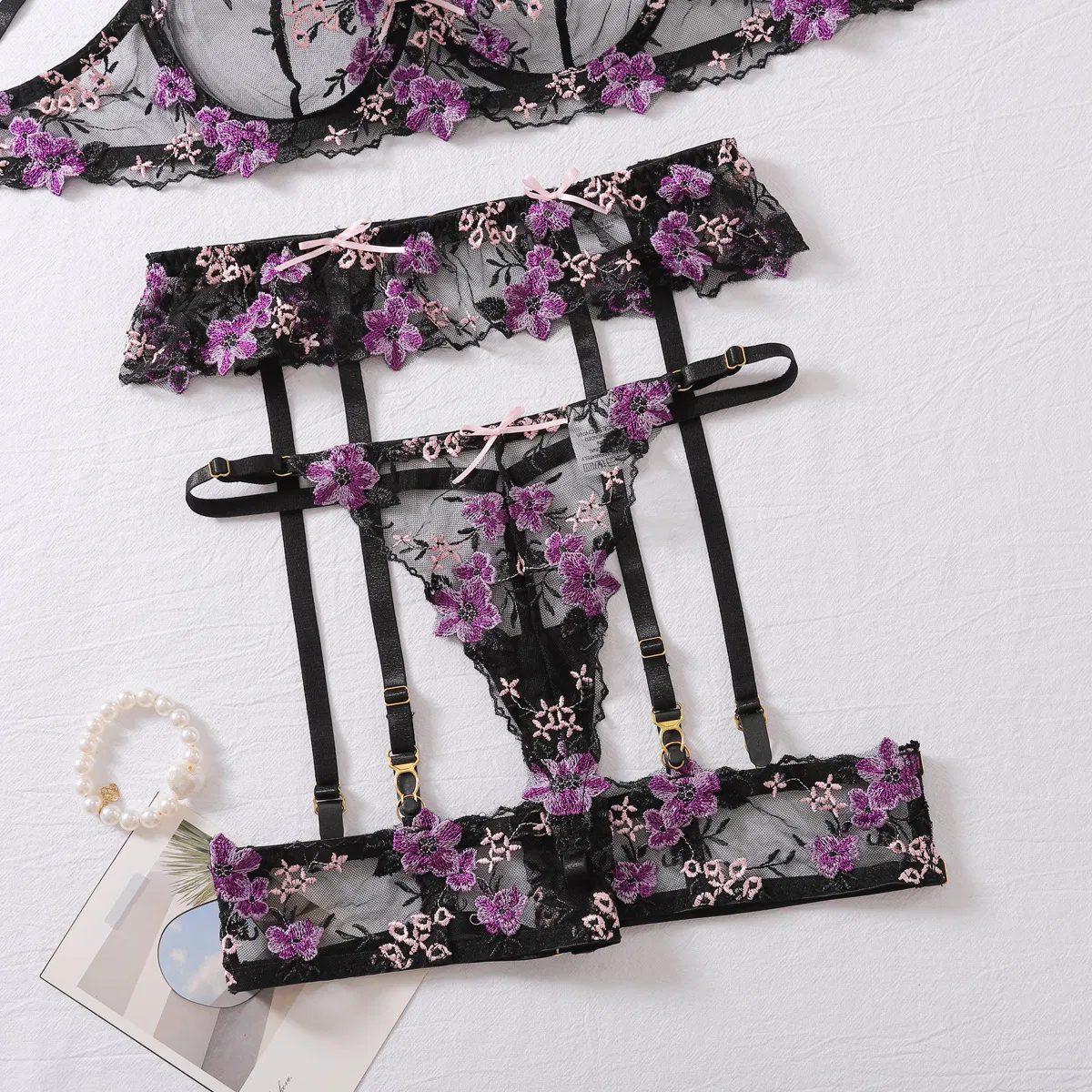 Sexy See-Through Flower Embroidery Lace Woman Bra Set New Arrival Luxury Women's Lingerie