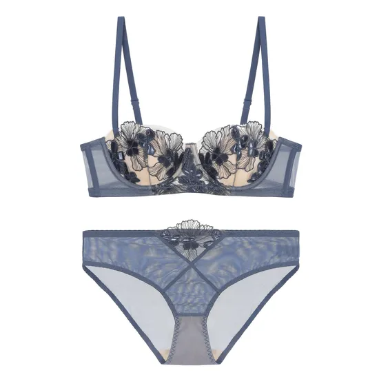 2025 Wholesale See-Through Lace Romantic Anti-Sagging Thongs Breathable Women Soft Bra Ultra-Thin Set Sexy Underwear Lingerie