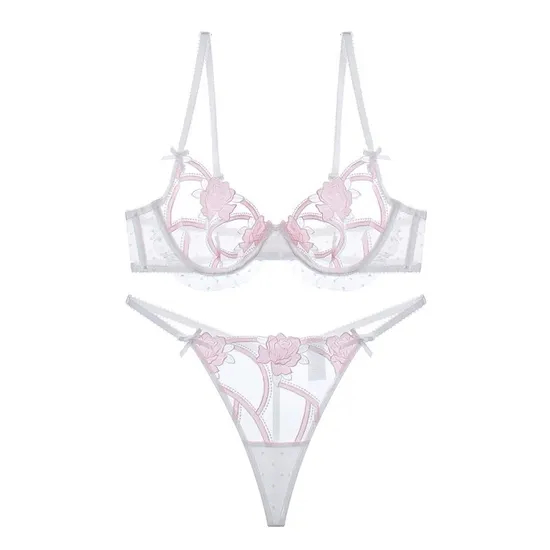 Wholesale See-Through Lace Romantic Anti-Sagging Thongs Breathable for Women Soft Bra Ultra-Thin Set Sexy Underwear Lingerie