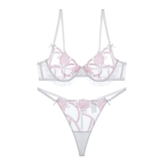 Wholesale See-Through Lace Romantic Anti-Sagging Thongs Breathable for Women Soft Bra Ultra-Thin Set Sexy Underwear Lingerie