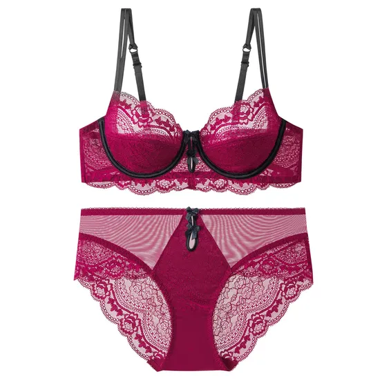 Wholesale Seduction Embroidery Lace Trim Sexy Breathable for Women Soft Bra Breathable Ultra-Thin Set Sexy Underwear Lingerie