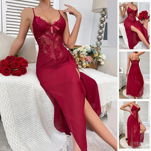 Sexy Embroidery Lace Dress Sleepwear New Arrival Transparent Mesh Ultral-Thin Nightwear
