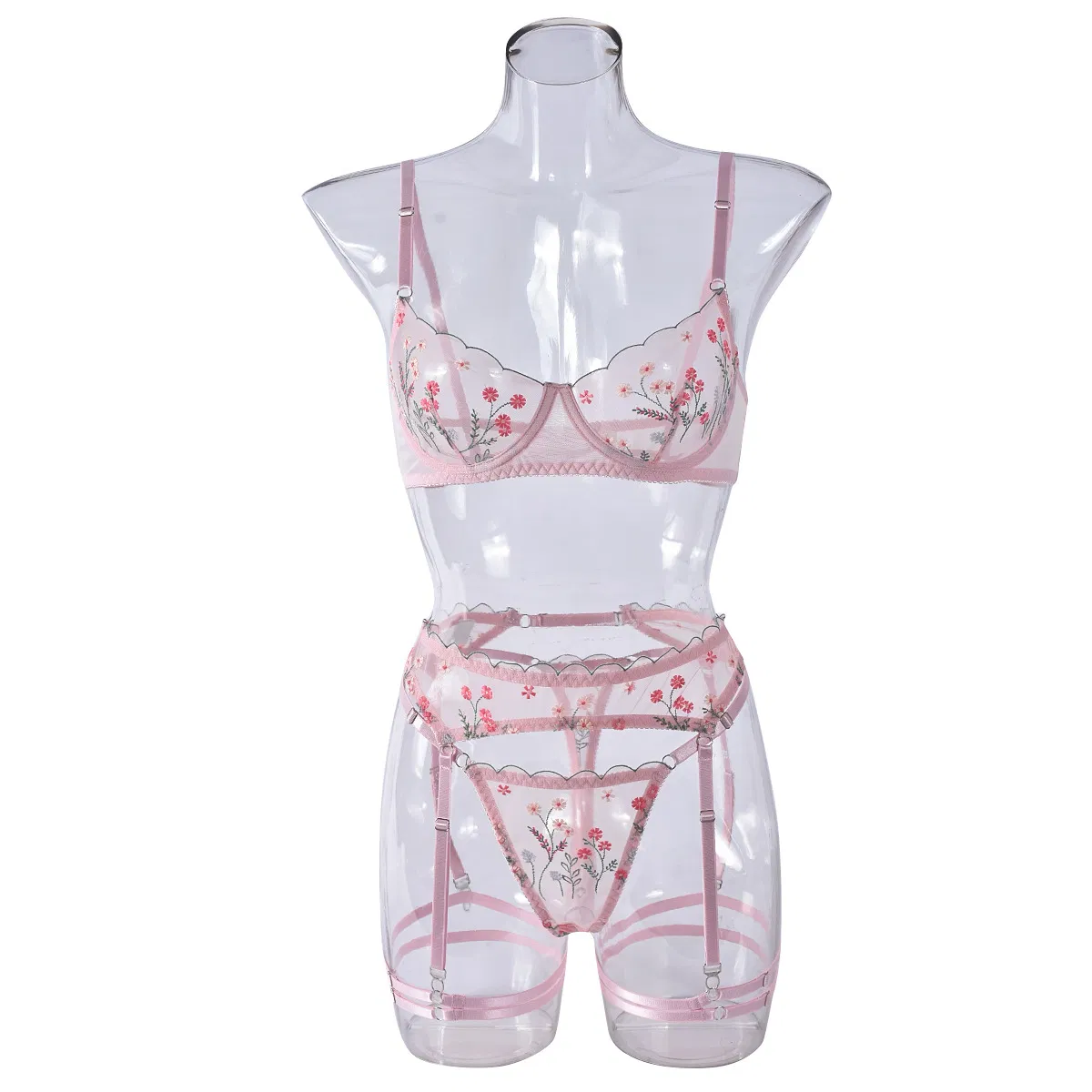 Sexy Floral Embroidery Underwear Set for Woman Wholesale See-Through Mesh Lingerie