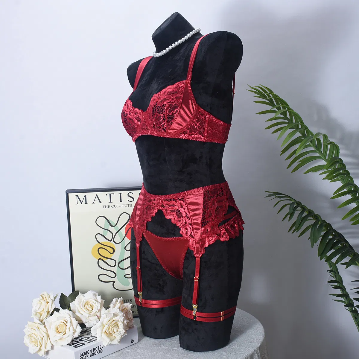 Wholesale Satin See-Through Underwear Set for Woman Sexy Embroidered Lace Lingerie