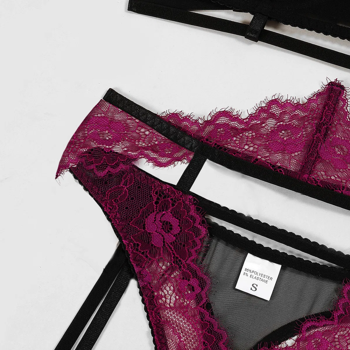 Sexy Flower Embroidered Eyelashes Lace Underwear Set Wholesale See Through Lingerie