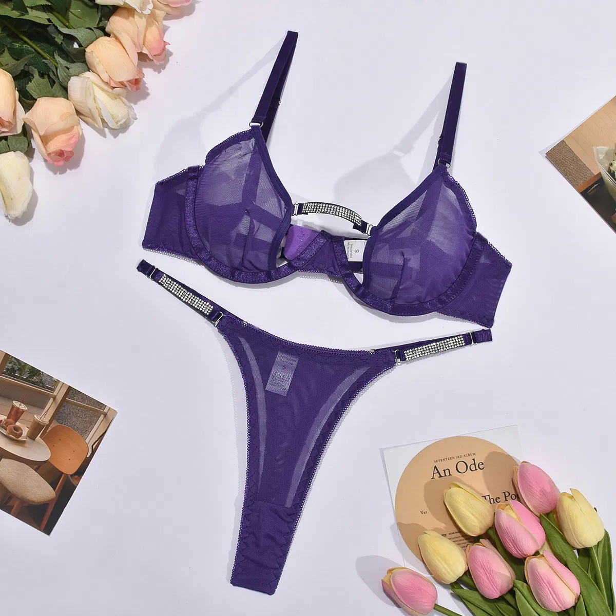 Sexy Hollow out Ultral-Thin 2PCS Underwear Set Wholesale See-Through Woman Lingerie