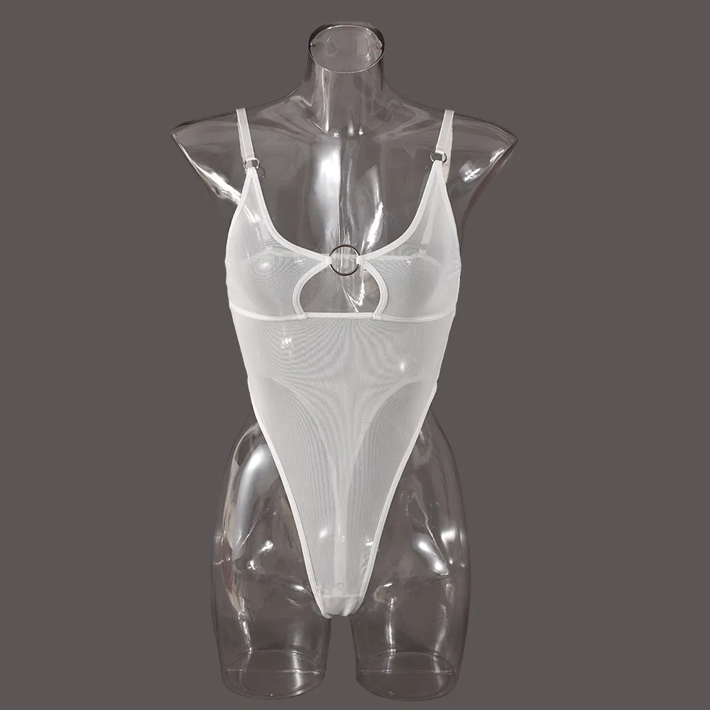 Sexy Ultral-Thin Solid Color Lingerie Hot See Through Mesh Hollow Woman Bodysuit