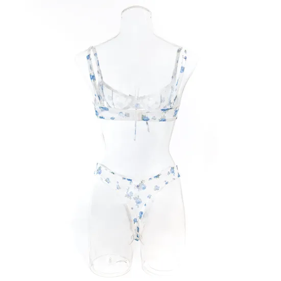 Wholesale Floral Print See Through Mesh Underwear Set New Luxury Ultra-Thin 2PCS Lingerie