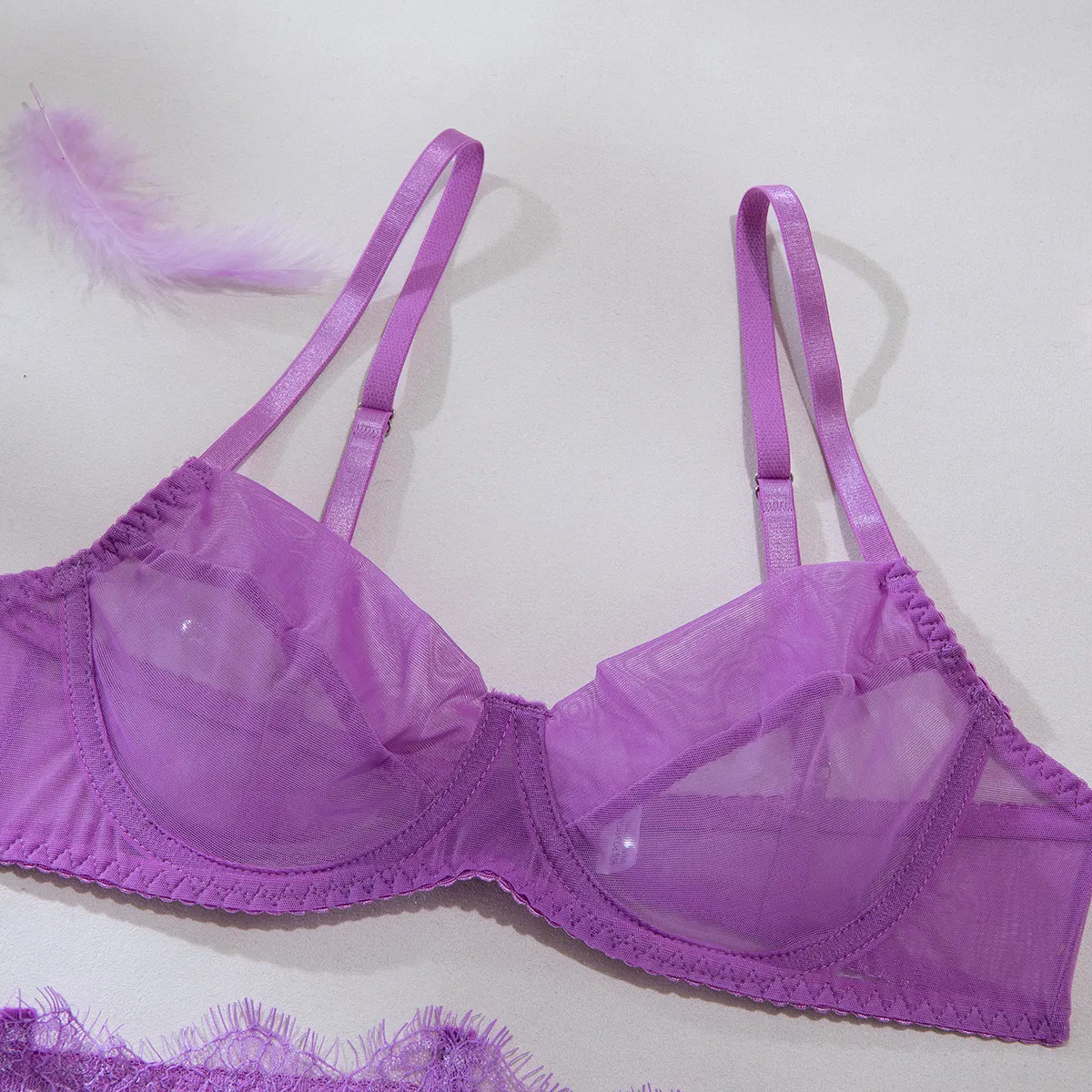 Sexy Transparent Mesh Solid Color Bra Set with Dress Wholesale Luxury Women Lingerie