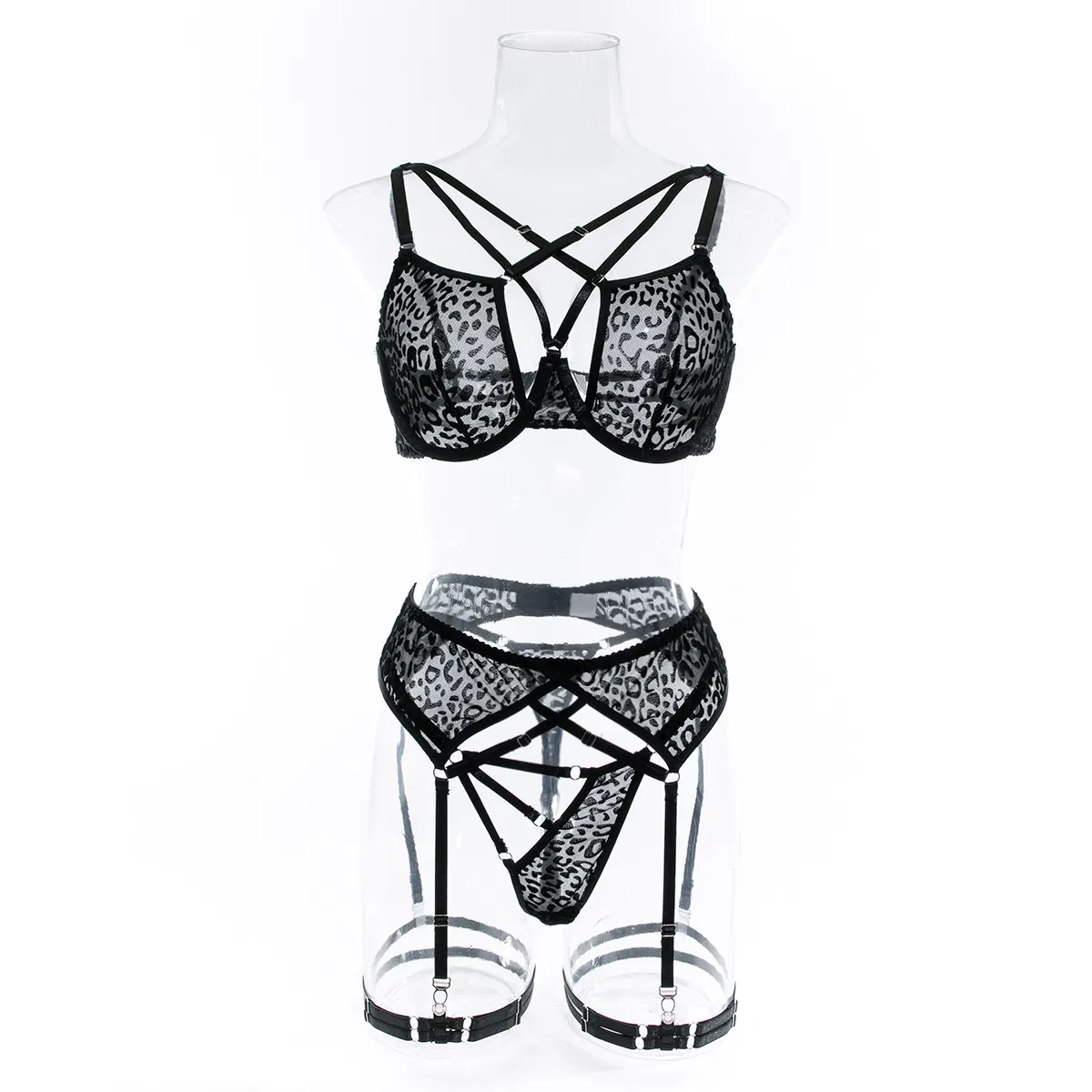 Sexy Thin Woman Underwear Set Wholesale Thin Leopard Print Lingerie