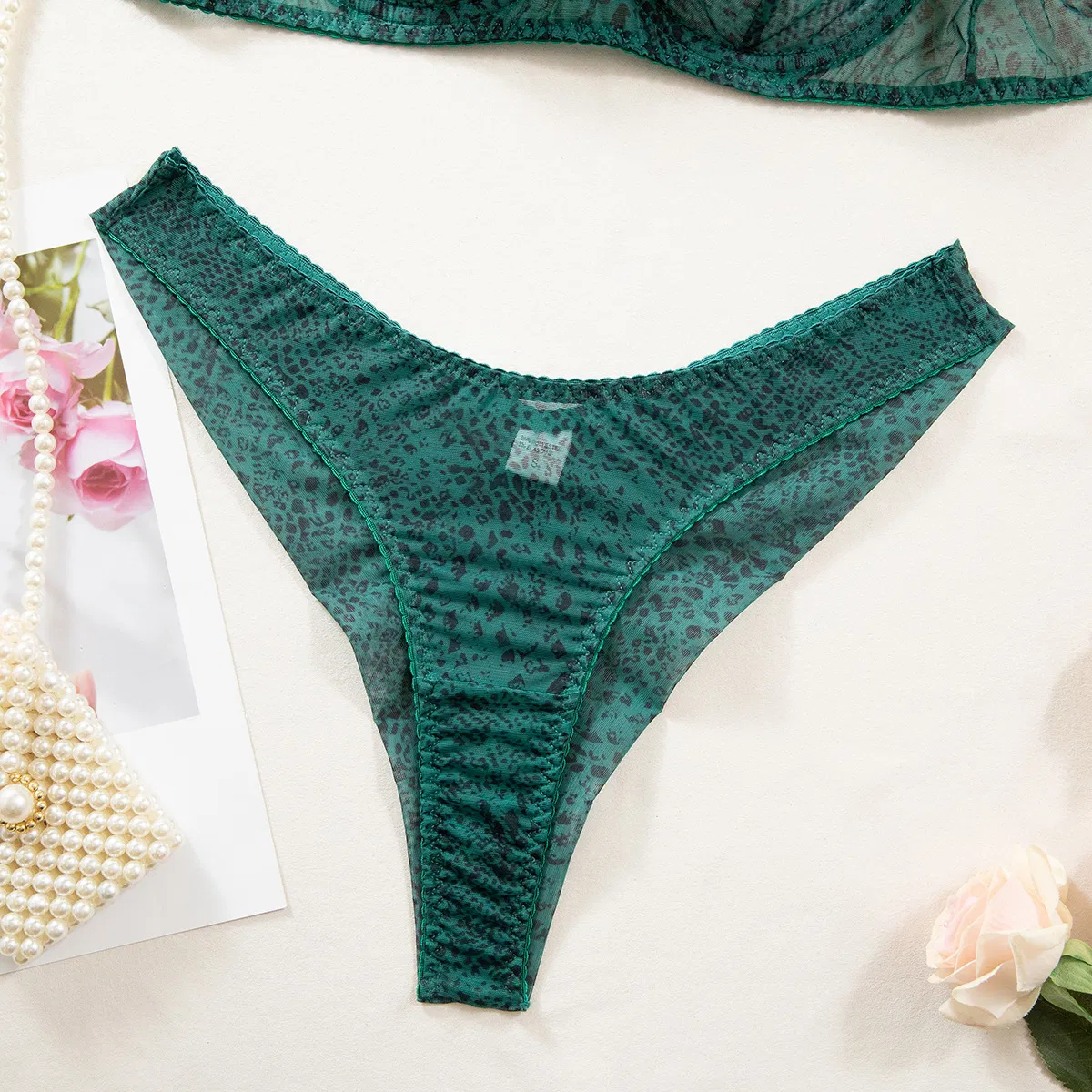 Sexy Ultra-Thin Snakeskin Pattern Bra Set for Woman Wholesale Transparent Mesh 2 PCS Lingerie
