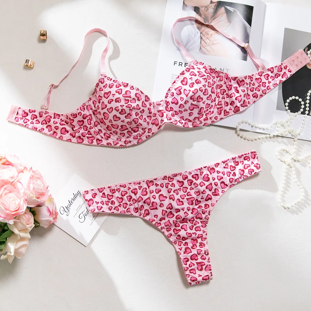 Sexy Flower Print Women's Underwear Set for Summer Wholesale Erotic 2PCS Lingerie