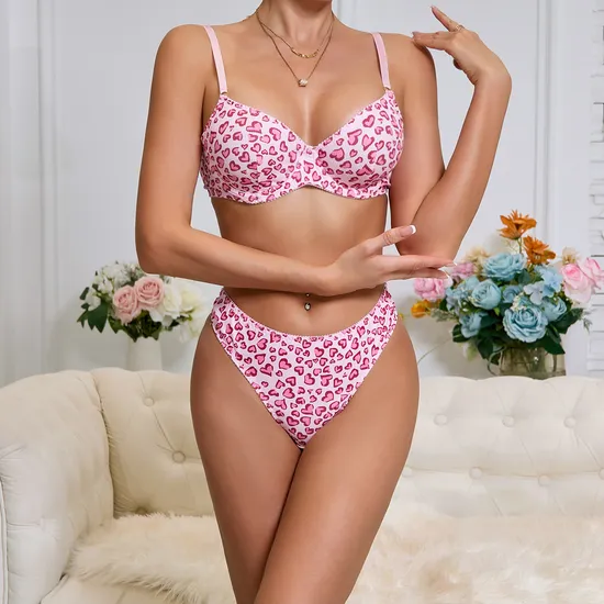 Sexy Flower Print Women's Underwear Set for Summer Wholesale Erotic 2PCS Lingerie
