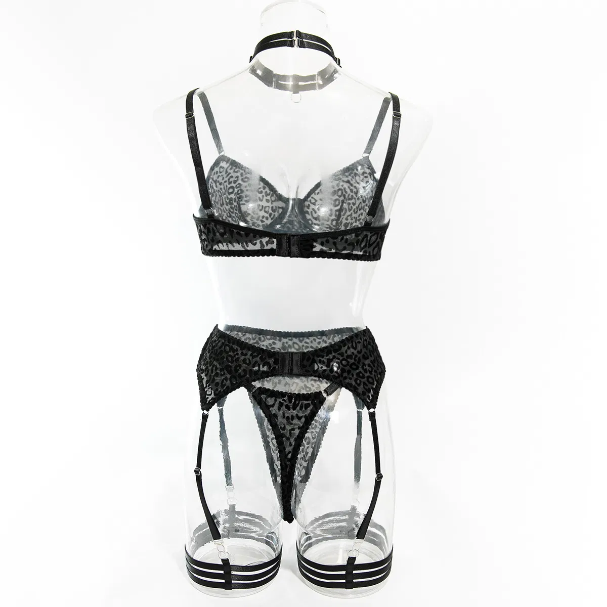 Wholesale Leopard Printed Underwear Set Sexy See-Through Mesh Women's Lingerie