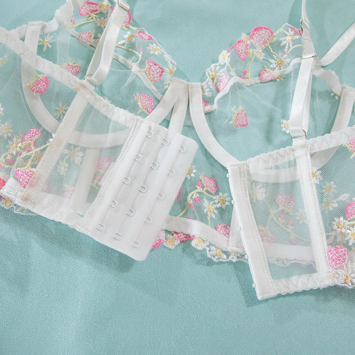 Factory High Quality Fish Bone Women Bra Set Sexy See-Through Floral Embroidery Lingerie
