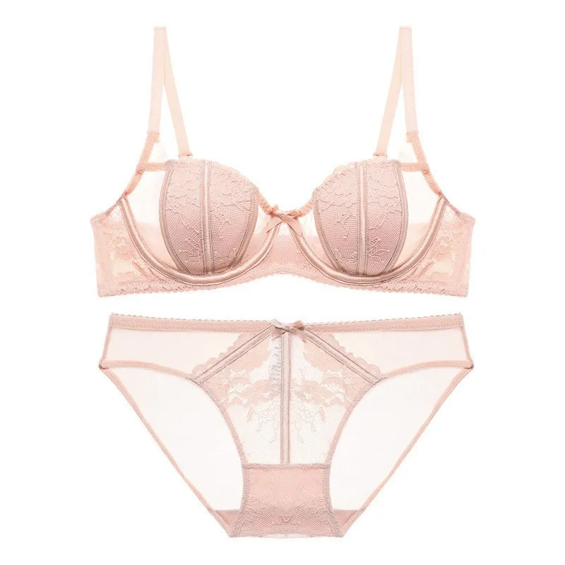 French Smooth Anti-Sagging Lace Trim Sexy Breathable Gathering for Women Soft Bra Ultra-Thin Set Sexy Underwear Lingerie